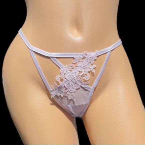 Victoria's Secret Other - Victorias Secret Very Sexy Floral Appliqué Sheer Mesh V String Panty pink